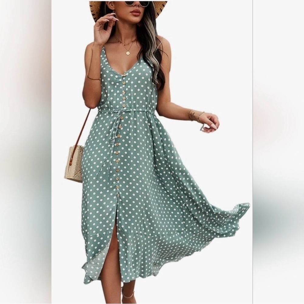 Polka Dot Maxi Dress in Teal - Picture 10 of 10